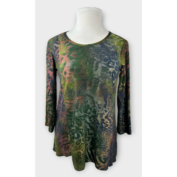 Ali Miles Mossy Print Textured Burnout Blouse Earth Tones Women's Size Medium - Picture 8 of 11